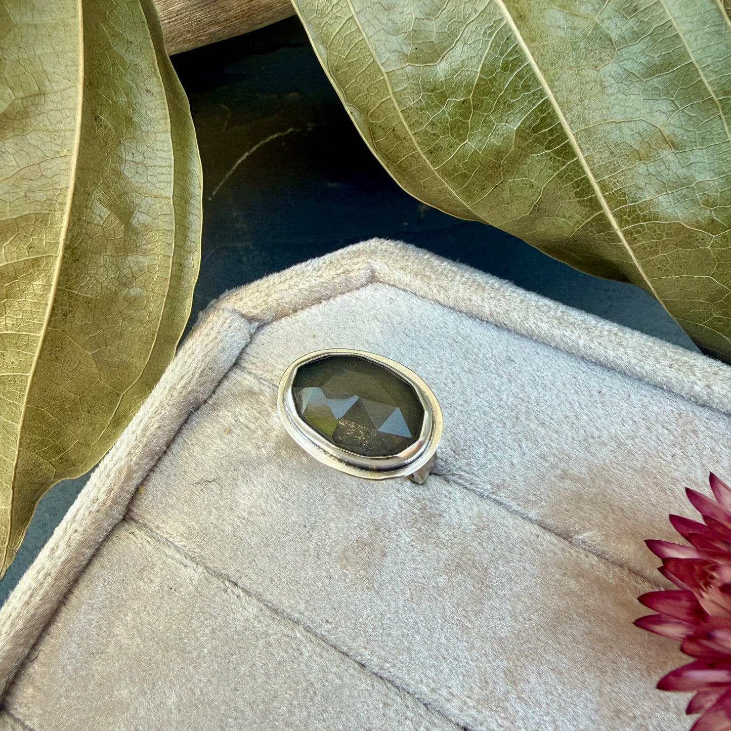 Faceted Gray Moonstone Ring - Size 6