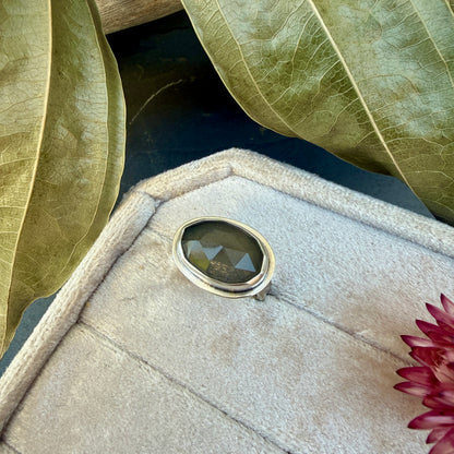 Faceted Gray Moonstone Ring - Size 6