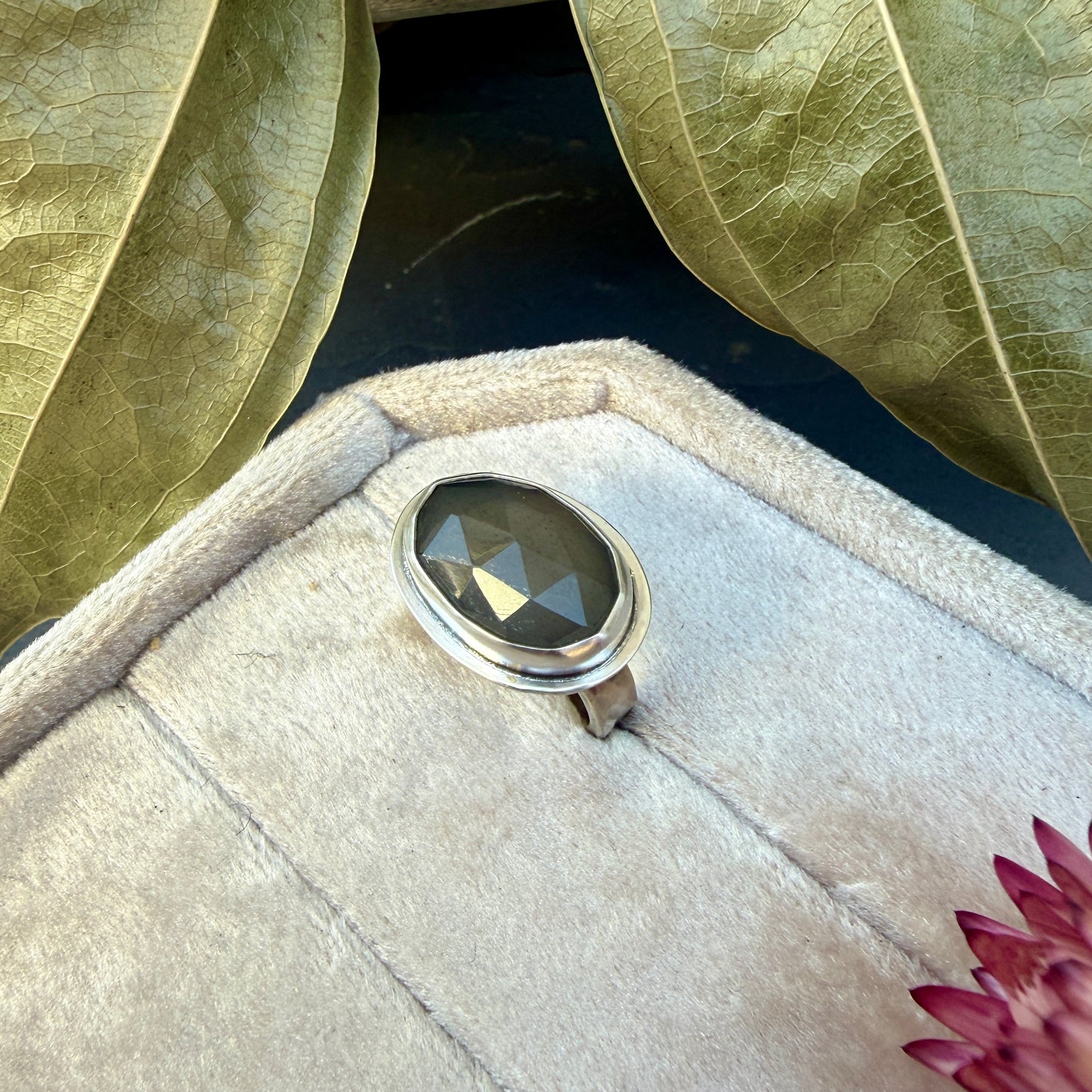 Faceted Gray Moonstone Ring - Size 6