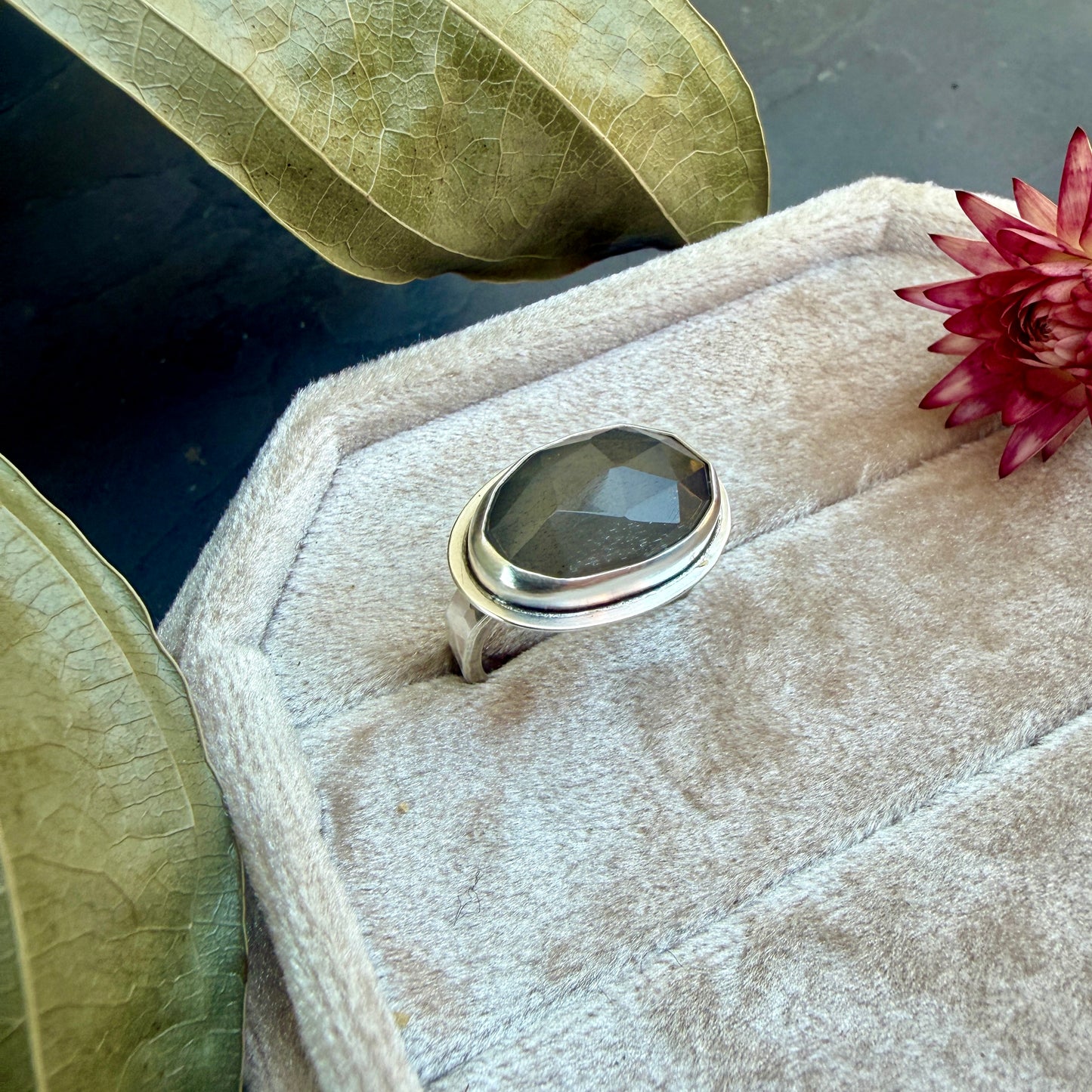 Faceted Gray Moonstone Ring - Size 6