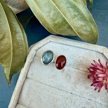 Gray Moonstone and Carnelian Double Stone Ring - Size 8