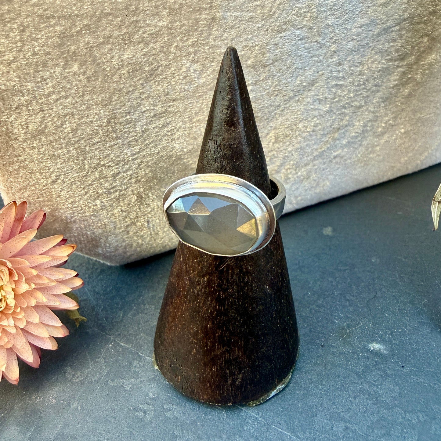 Faceted Gray Moonstone Ring - Size 6