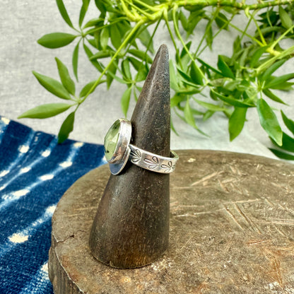 Faceted Rutilated Prehnite Ring - Size 7