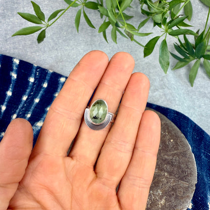 Faceted Rutilated Prehnite Ring - Size 7