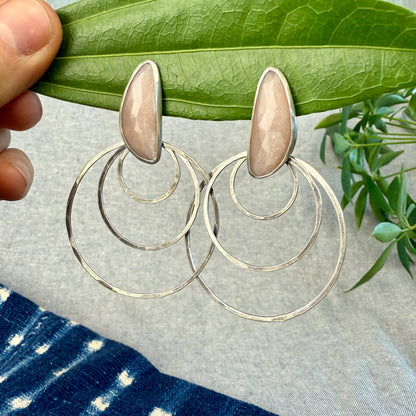 Faceted Peach Moonstone Triple Hoops