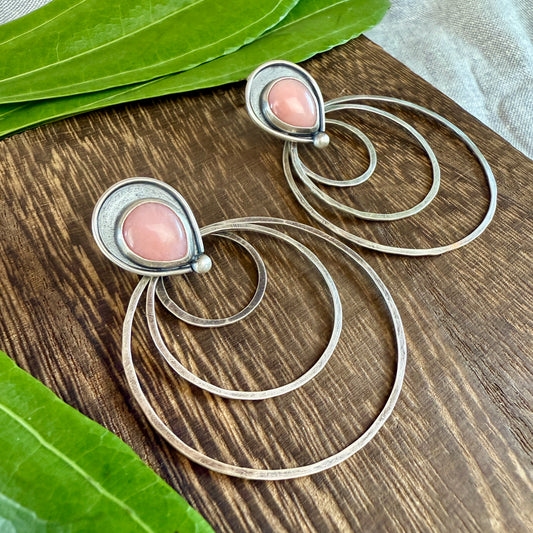Pink Opal Shadowbox Stud Earrings