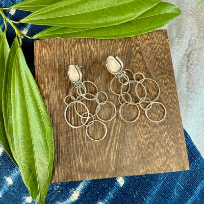 Rose Cut Peach Moonstone Earrings with Layered Chain