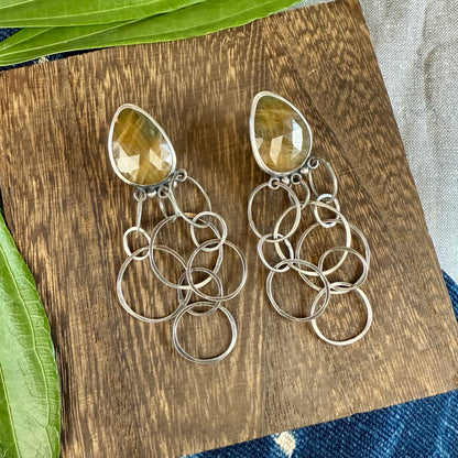Faceted Sapphire Earrings with Layered Chain