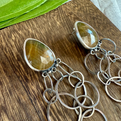 Faceted Sapphire Earrings with Layered Chain