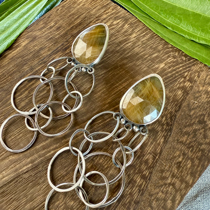 Faceted Sapphire Earrings with Layered Chain