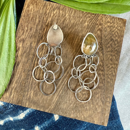 Faceted Sapphire Earrings with Layered Chain
