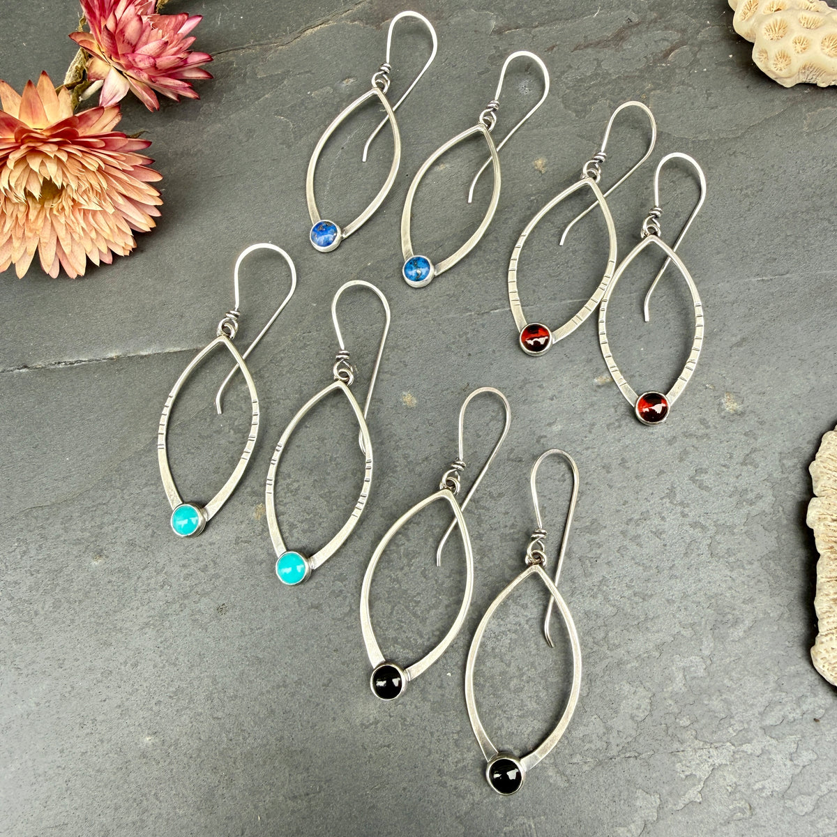 Small Open Leaf Earrings - with stone options