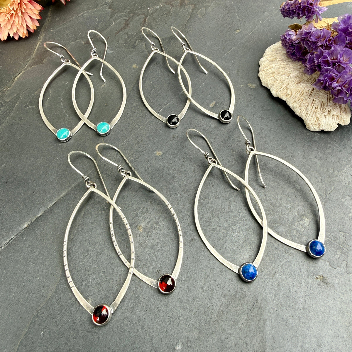 Large Open Leaf Earrings - with stone options