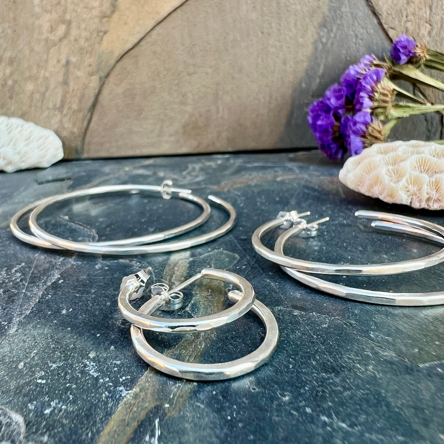 Everyday Hammered Hoops - Silver