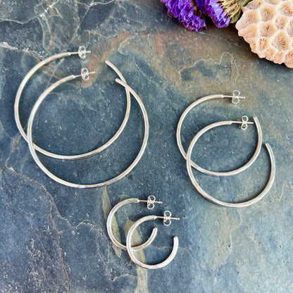 Everyday Hammered Hoops - Silver