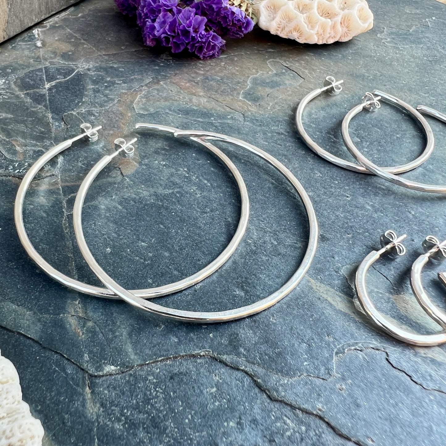 Everyday Hammered Hoops - Silver