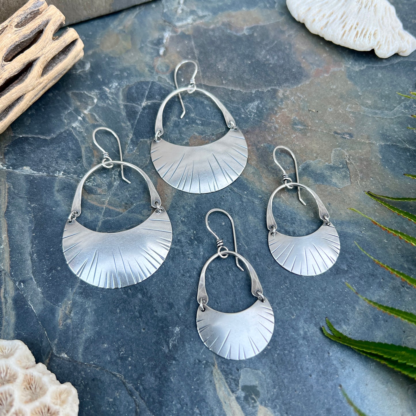 Dashed Crescent Moon Earrings - Silver