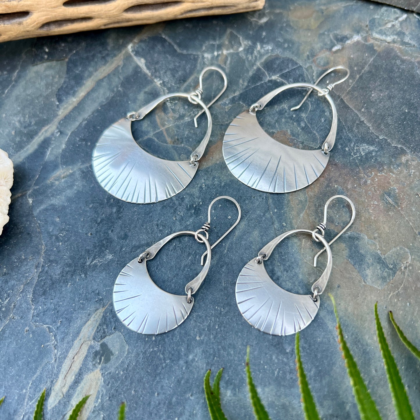 Dashed Crescent Moon Earrings - Silver