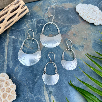 Dashed Crescent Moon Earrings - Silver