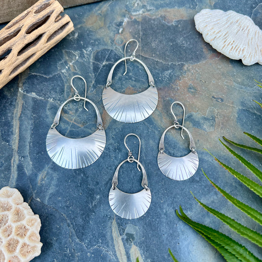 Dashed Crescent Moon Earrings - Silver