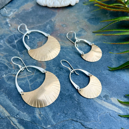 Dashed Crescent Moon Earrings - Brass