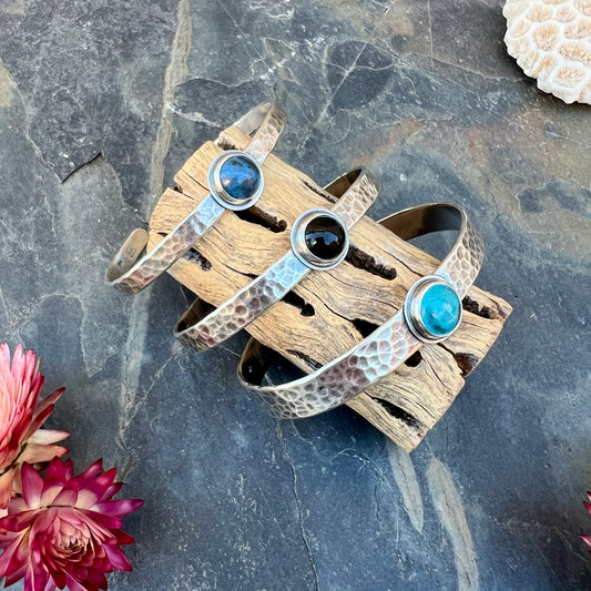 Hammered Silver Cuff with Stone