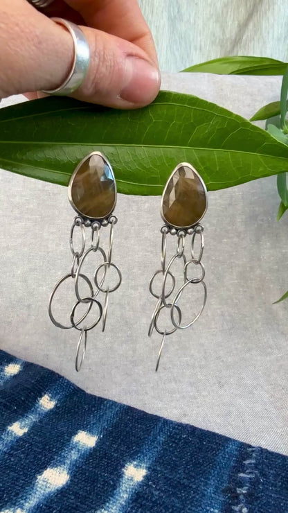 Faceted Sapphire Earrings with Layered Chain