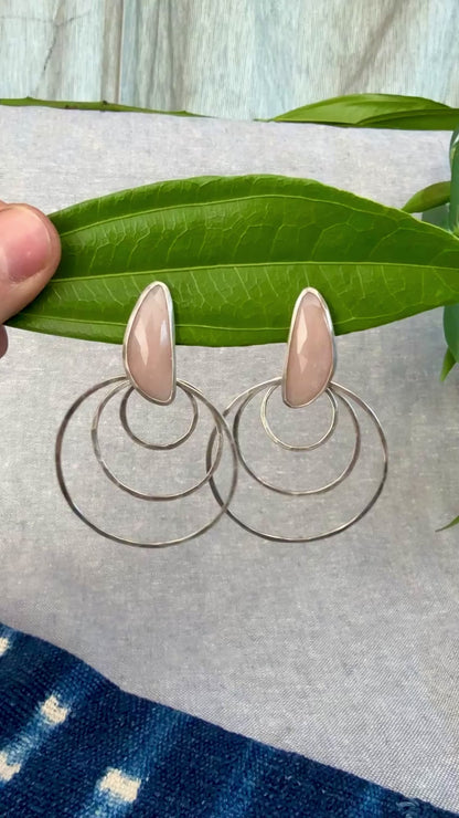 Faceted Peach Moonstone Triple Hoops