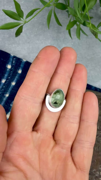 Faceted Rutilated Prehnite Ring - Size 7