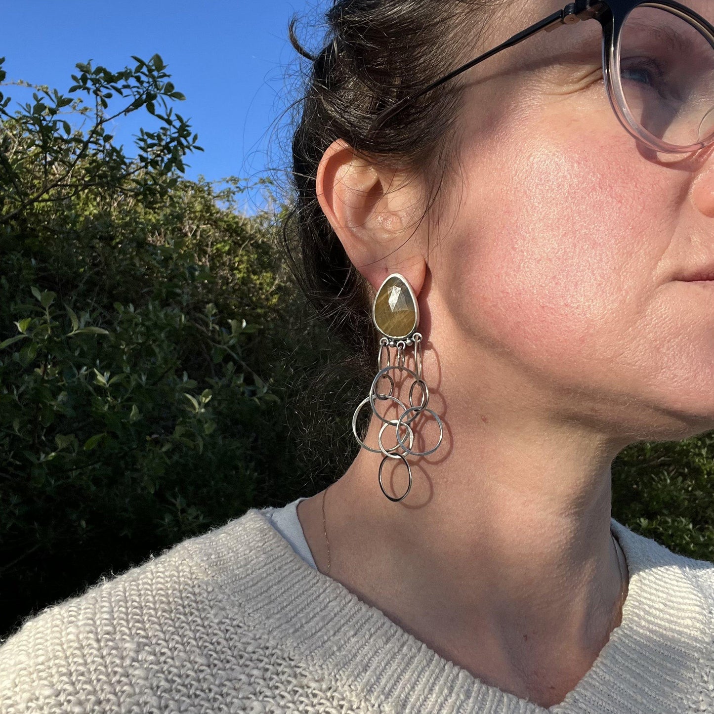 Faceted Sapphire Earrings with Layered Chain