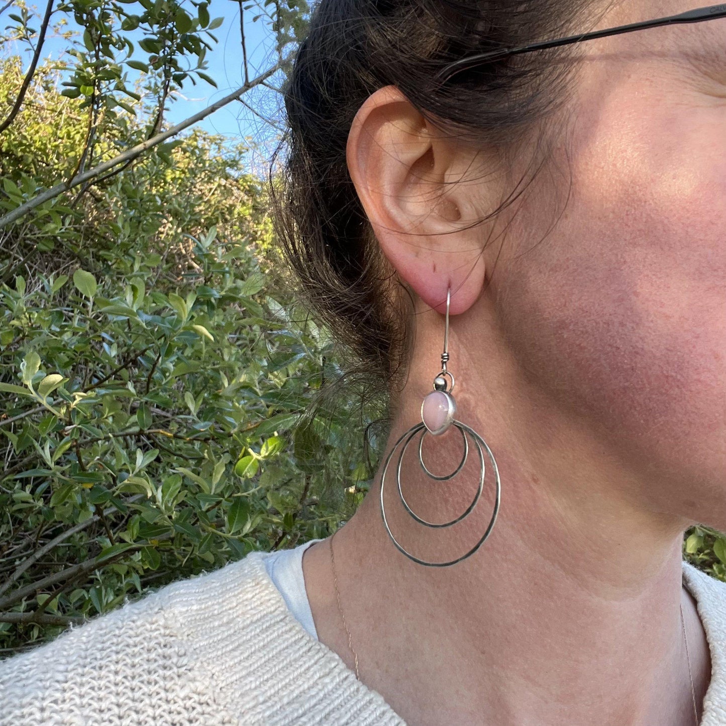 Pink Opal Teardrop Dangle Earrings