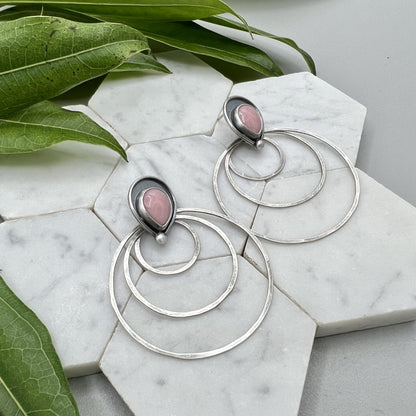 Pink Opal Shadowbox Stud Earrings