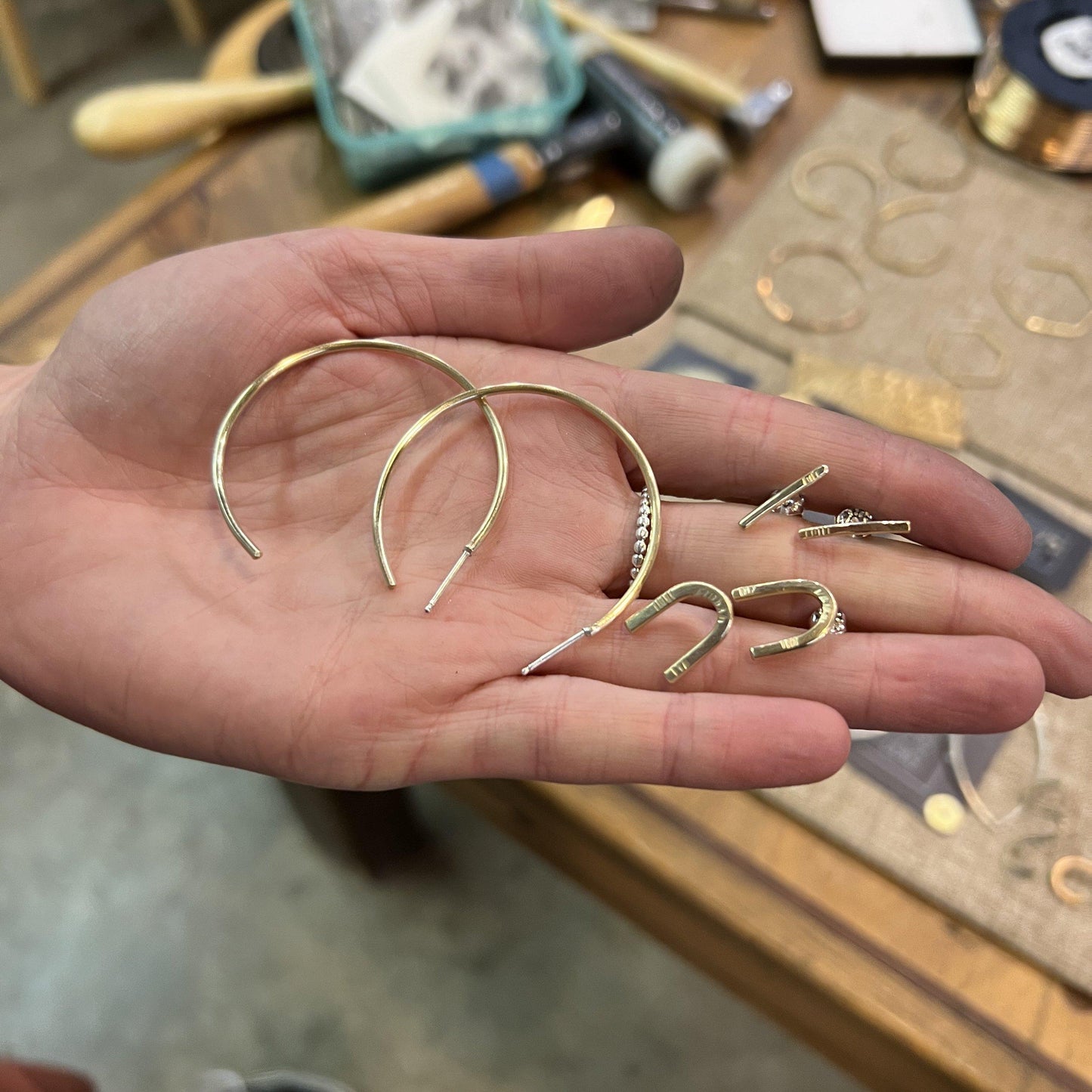 Hand Forged Hoops and Stud Earrings - 4 hours