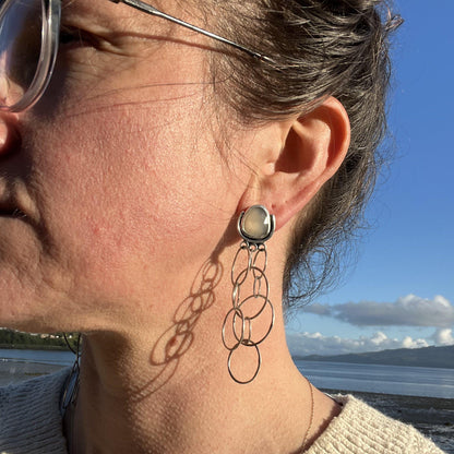 Rose Cut Peach Moonstone Earrings with Layered Chain