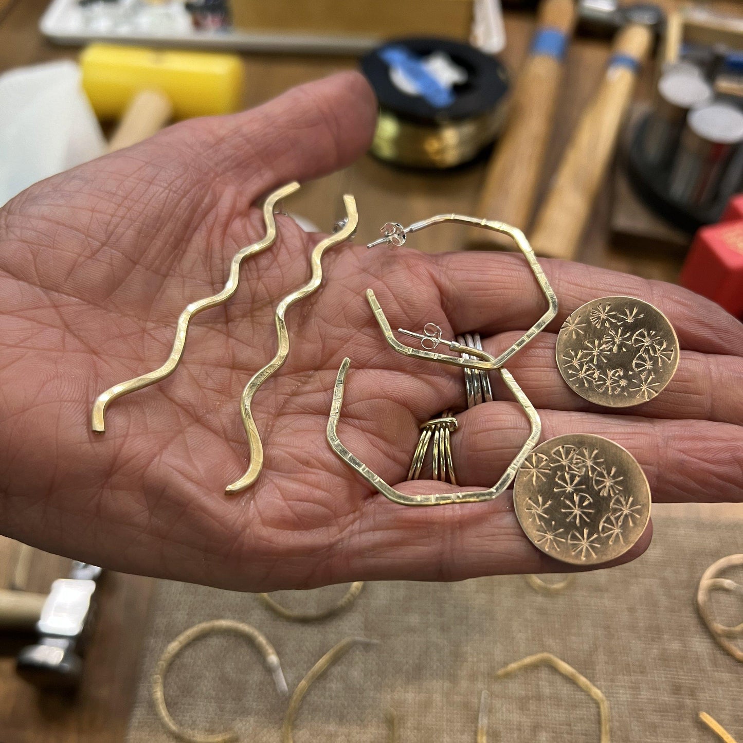 Hand Forged Hoops and Stud Earrings - 4 hours