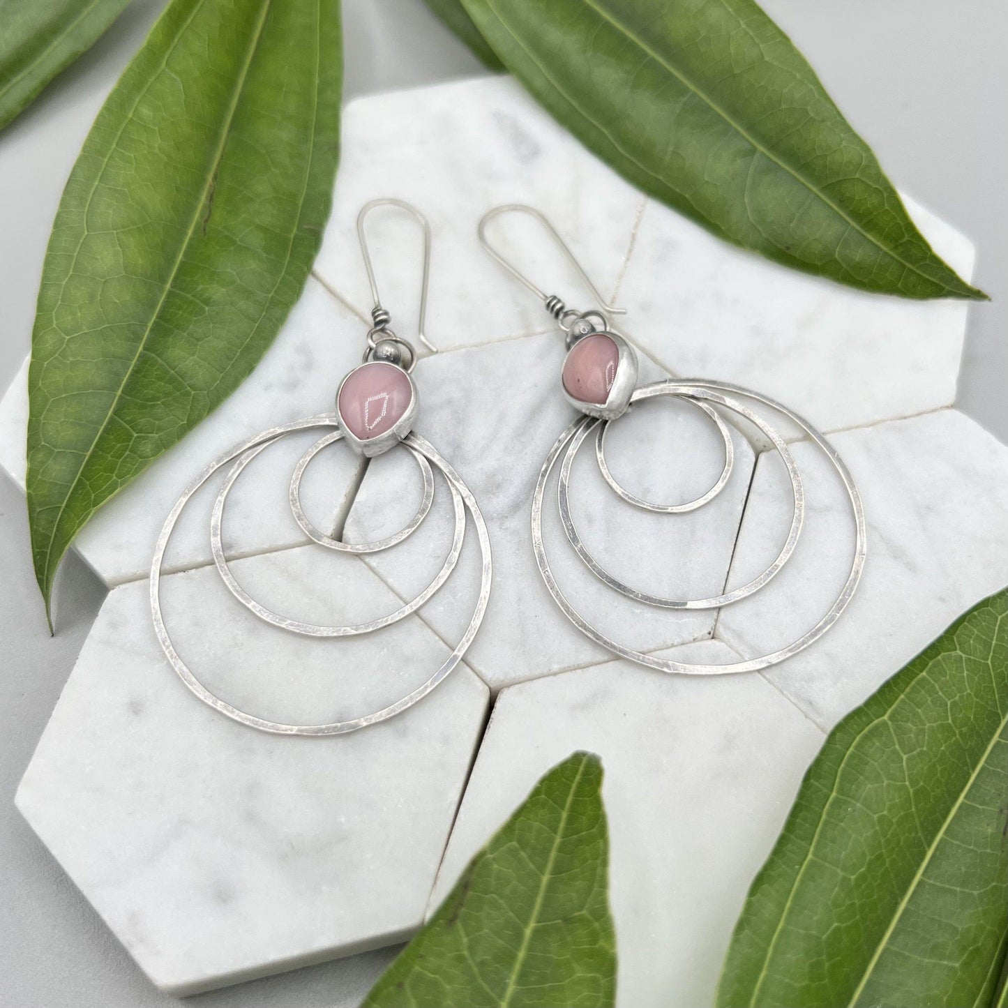 Pink Opal Teardrop Dangle Earrings