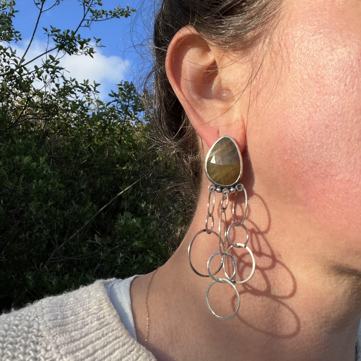 Faceted Sapphire Earrings with Layered Chain