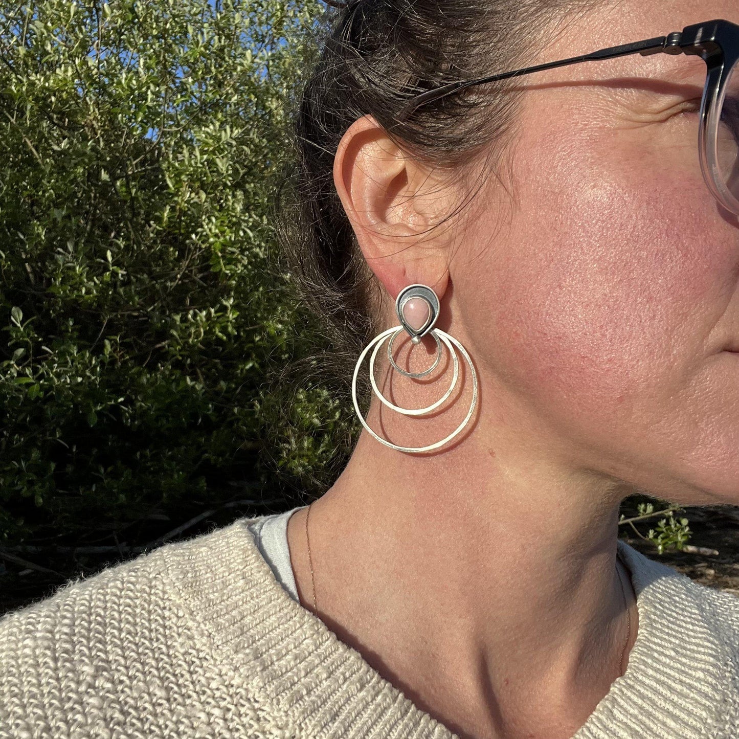 Pink Opal Shadowbox Stud Earrings