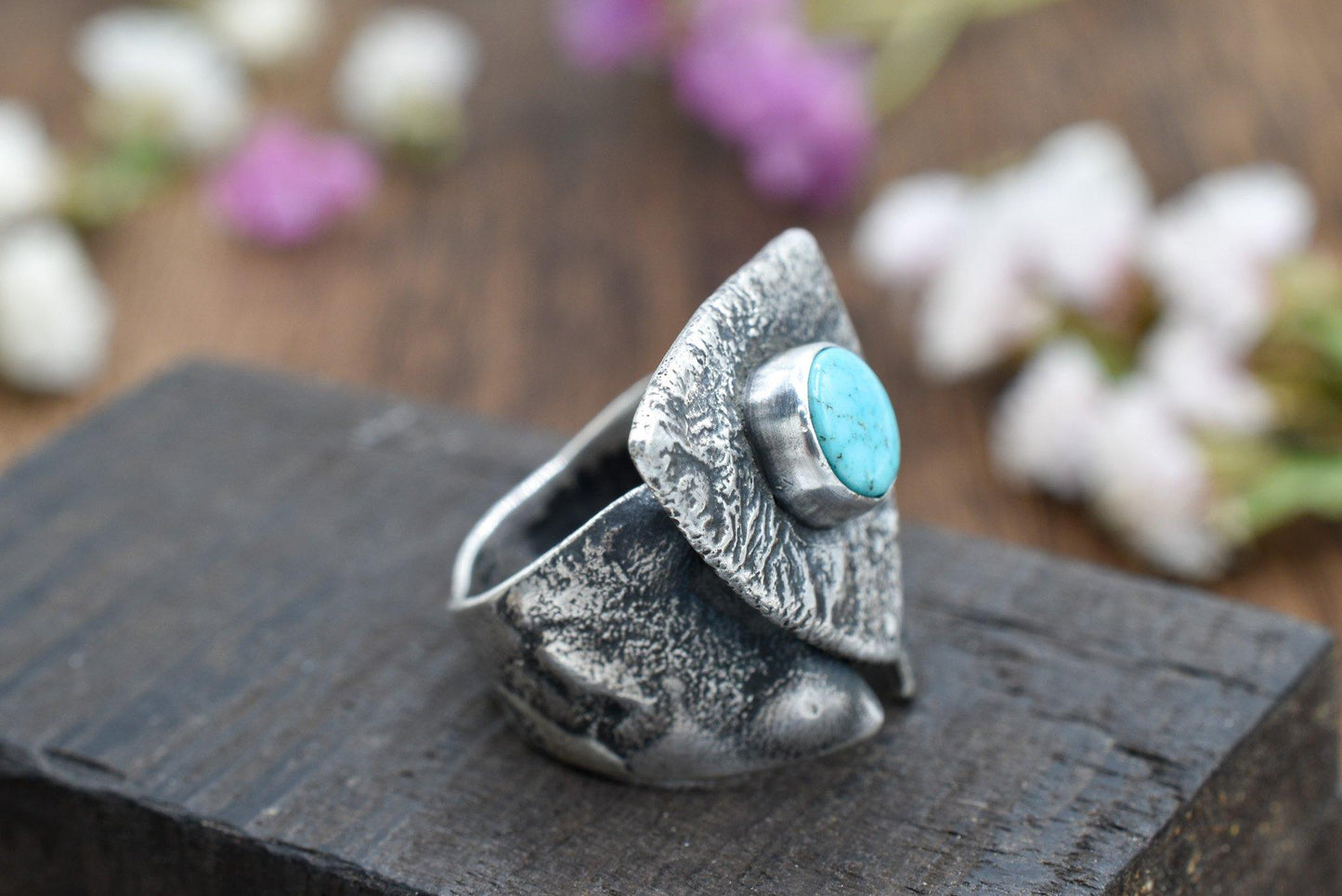 Turquoise Triangle Shield Ring - Size 6.5