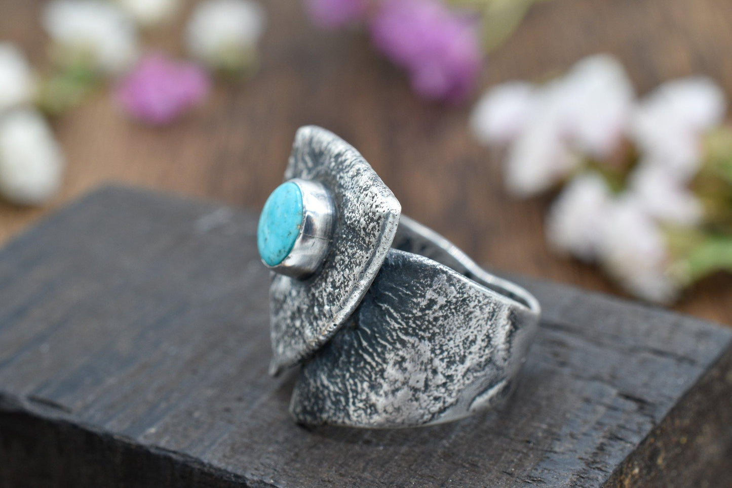 Turquoise Triangle Shield Ring - Size 6.5