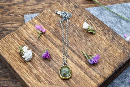 18k Gold, Green Rose Cut Sapphire, Mixed Metals Necklace