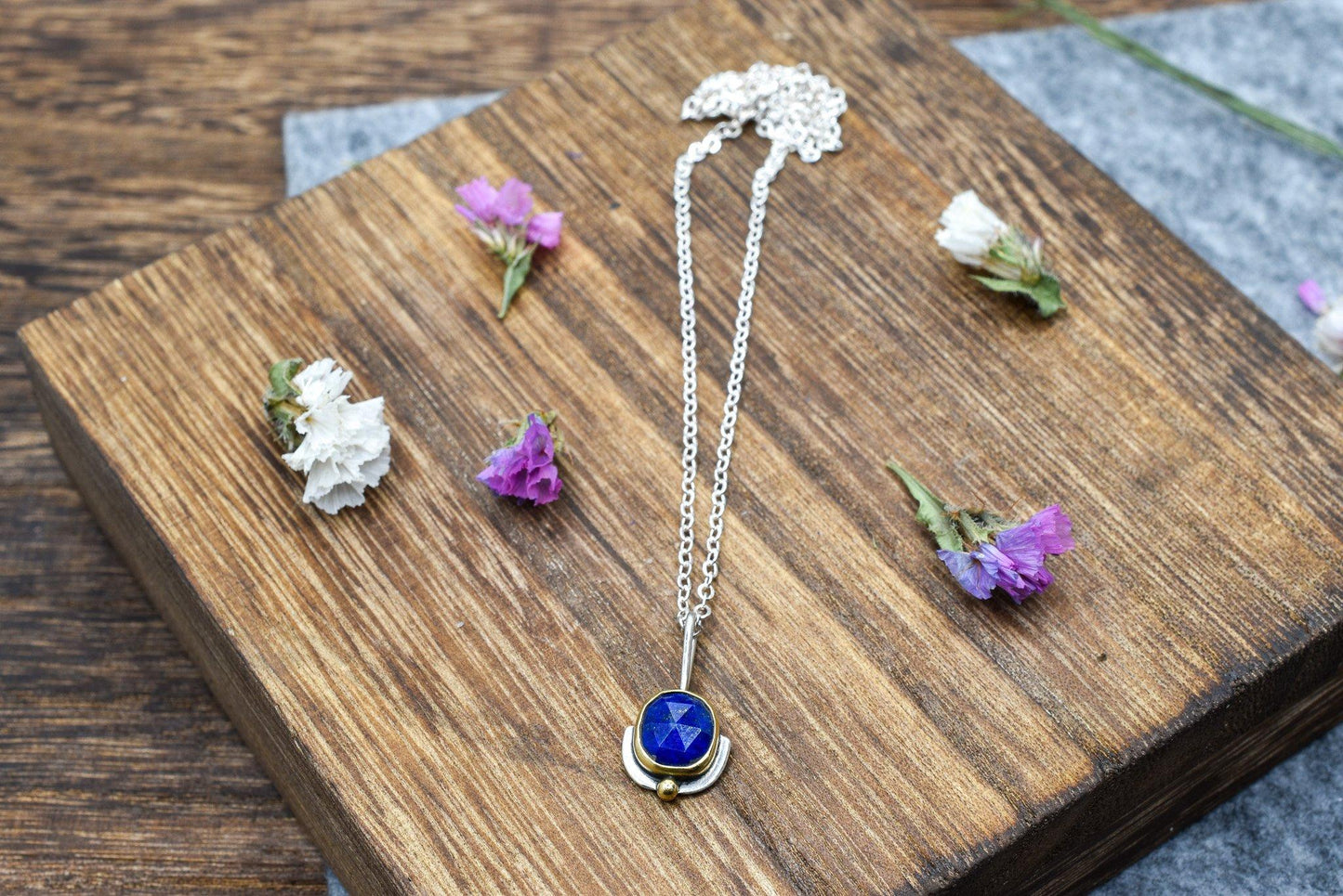 18k Gold, Rose Cut Lapis Lazuli, Mixed Metals Necklace