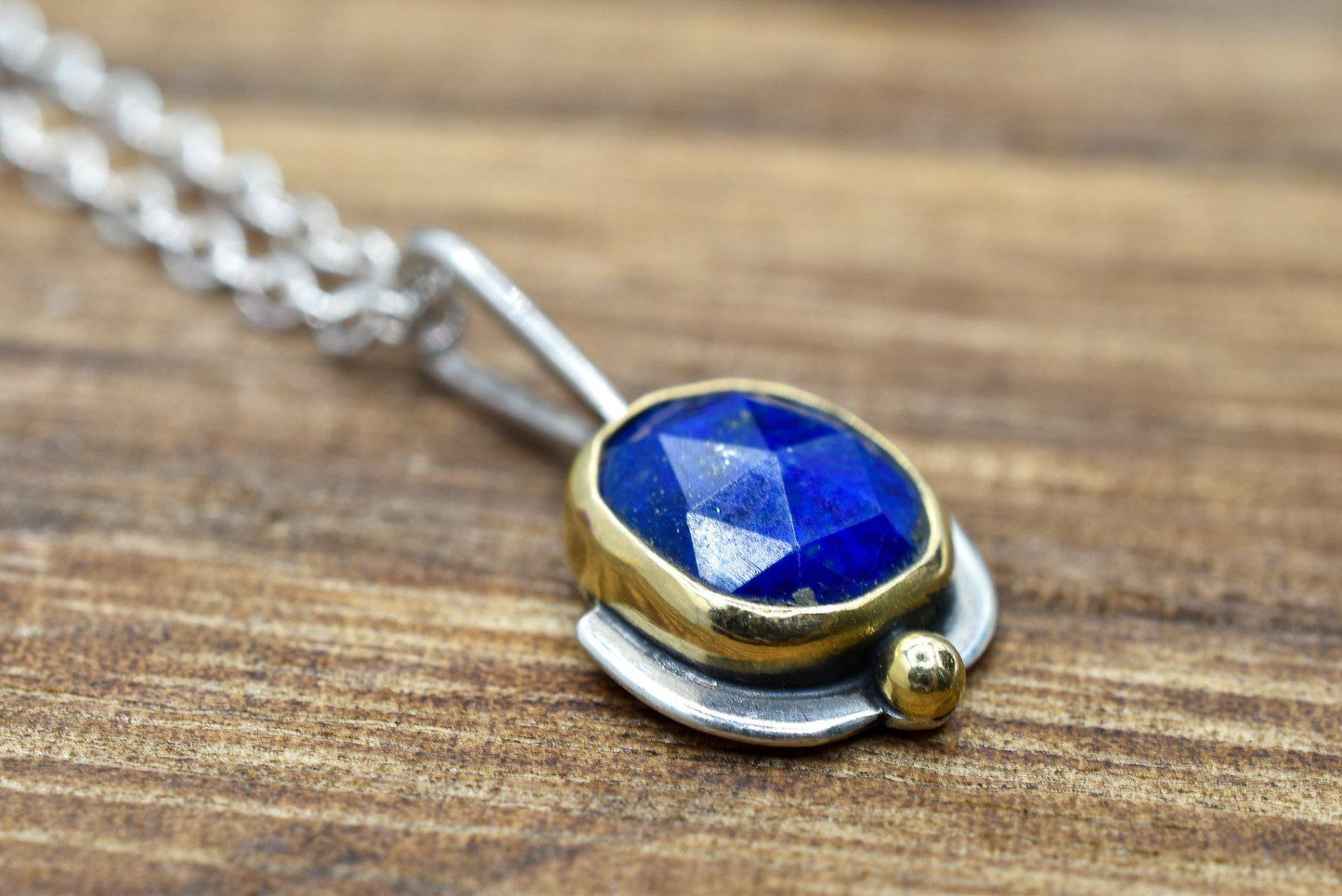 18k Gold, Rose Cut Lapis Lazuli, Mixed Metals Necklace