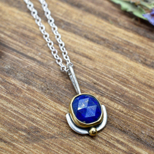 18k Gold, Rose Cut Lapis Lazuli, Mixed Metals Necklace