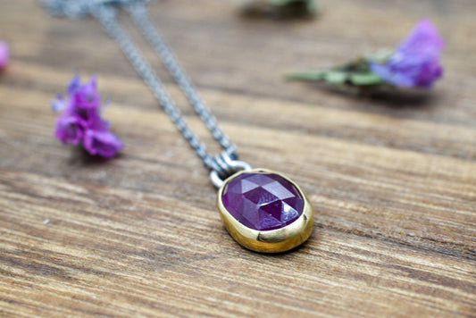 18k Gold, Rose Cut Pink Sapphire, Mixed Metals Necklace