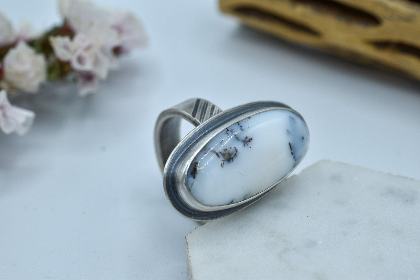 Dendritic Opal Ring - Size 7