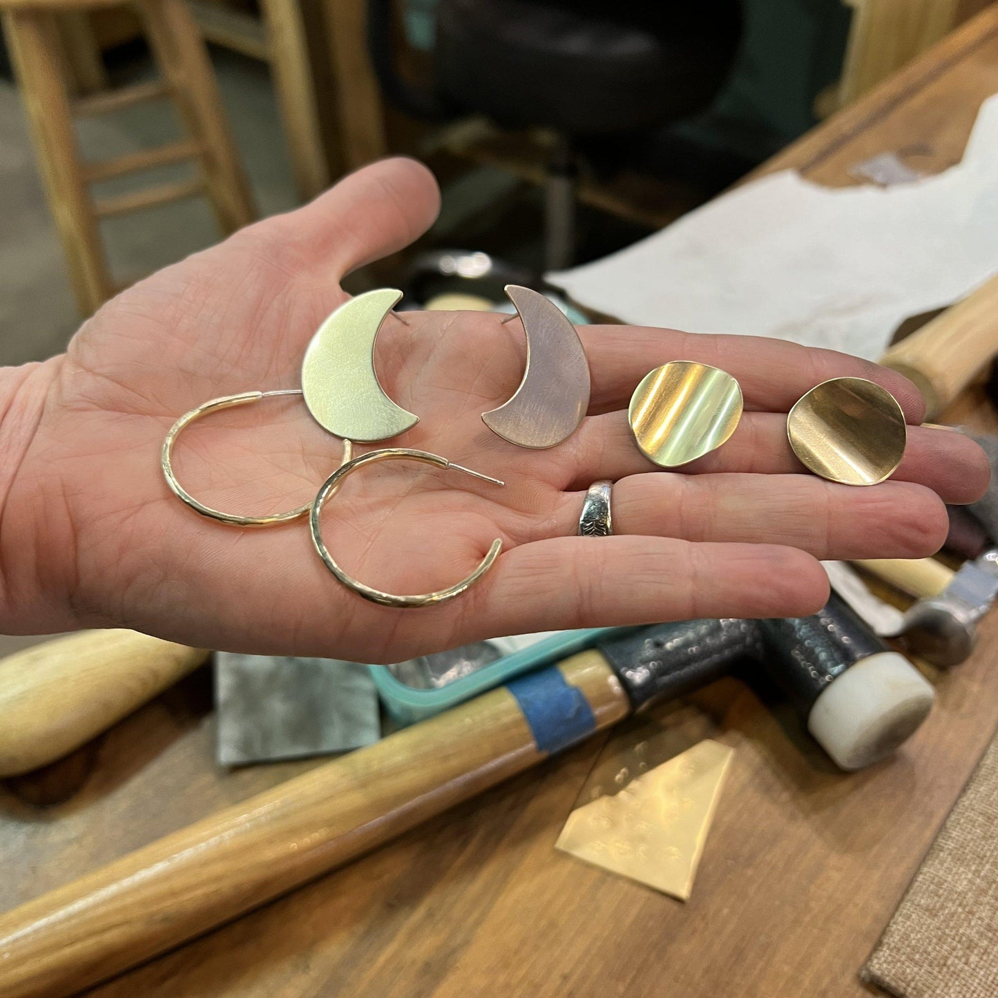 Hand Forged Hoops and Stud Earrings - 4 hours