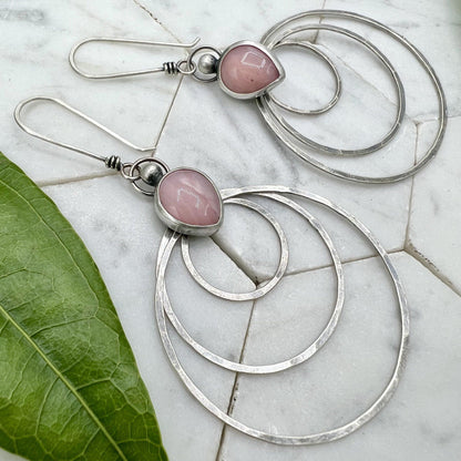 Pink Opal Teardrop Dangle Earrings