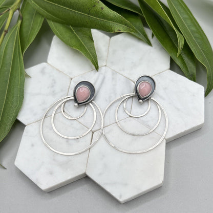 Pink Opal Shadowbox Stud Earrings