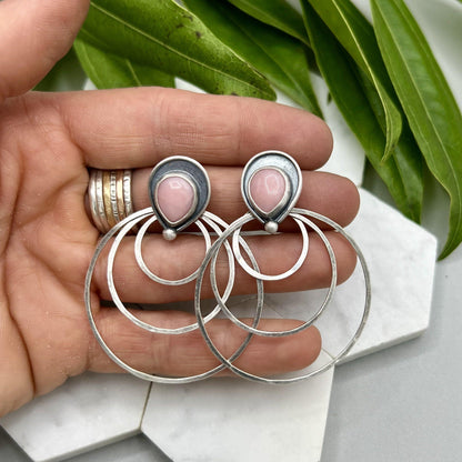 Pink Opal Shadowbox Stud Earrings